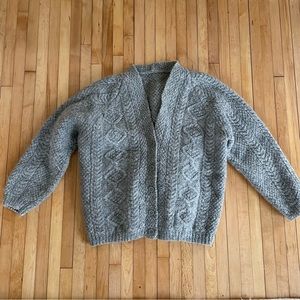 Handmade gray wool cable knit cardigan